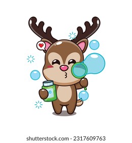 deer blowing bubbles cartoon vector illustration.