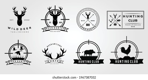 deer boar hunting hunt logo. duck antler rooster logo vector illustration design