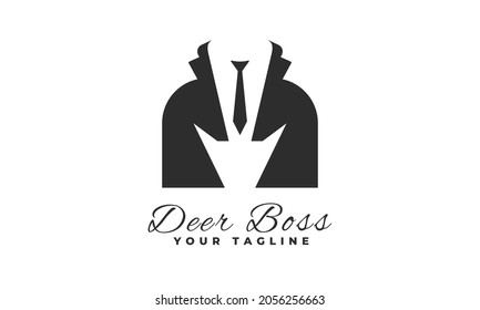 Diseño del logo del patrón venado. Dos ciervos con espacio negativo de corbata y traje.