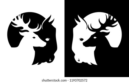 Deer and buffalo cut out silhouette icon