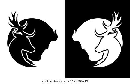 Deer and buffalo cut out silhouette icon
