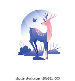 deer with a butterfly vector illustration