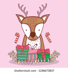 deer with candy cane and christmas presents