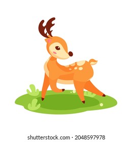 deer cartoon character on green grass