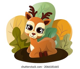 Deer cartoon character Vector illustration. autumn season