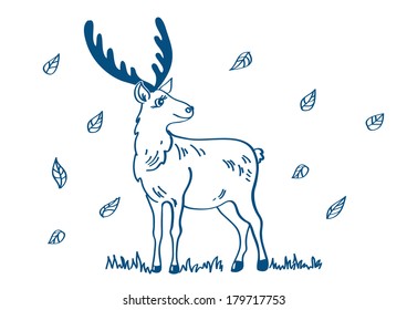 Deer cartoon childish drawing isolated on white background