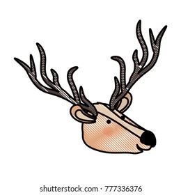 deer cartoon head in colored crayon silhouette