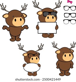 deer cartoon holding empty billboard character pack illustration in vector format