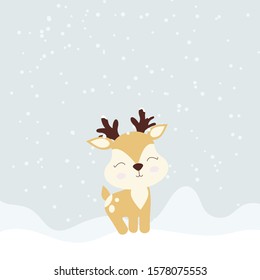 Deer cartoon illustration design. Winter background