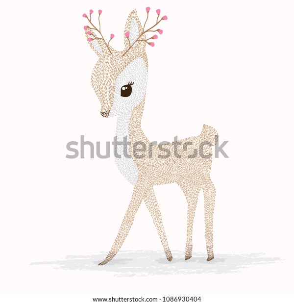 Deer Cartoon Illustration Designcute Bambi Animal のベクター画像素材 ロイヤリティフリー