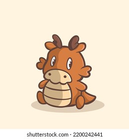 Deer Cartoon Mascot Funny Sit Vector Smile Happiness Fun Cute Brown