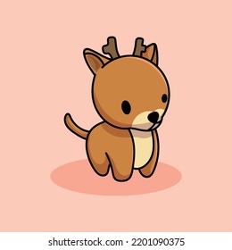 Mascota de caricatura de ciervos Un vector divertido sonríe felicidad Diversión Genial Brown