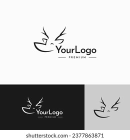 Deer cartoon simple line logo vintage