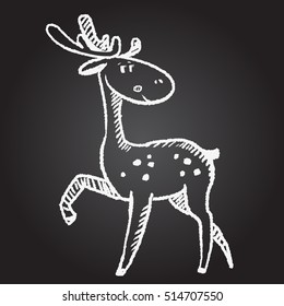 Deer. chalk hand-drawn Background. Cartoon deer.