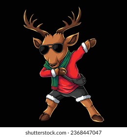 Deer character dabbing dance christmas style vector illustration for your company or brand