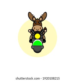 Deer character design is riding a motorbike