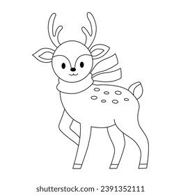 Deer character. Illustration for coloring book. Line drawing.