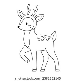 Deer character. Illustration for coloring book. Line drawing.