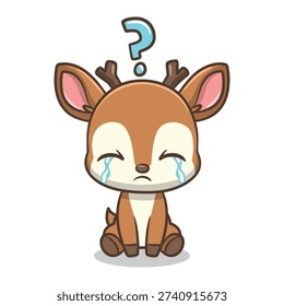 A deer character looking up with tears and a question mark, ideal for "frequently asked questions" or problem-solving graphics.