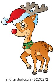 Venado con tapa de Navidad 1 - ilustración vectorial.