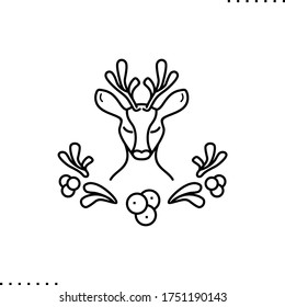 Deer christmas decoration vector icon in outlines