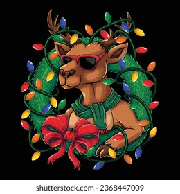 Venado con navidad decoración ilustración vectorial para su empresa o marca