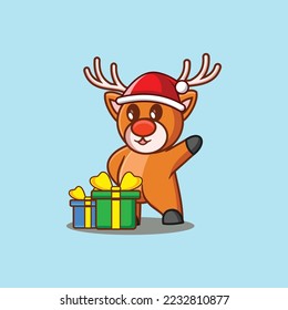 deer with christmas gifts cute cartoon illustration
