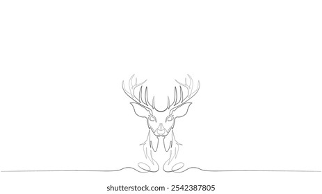 Deer, Christmas or New Year decoration deer, Continuous one line drawing. Forest wild deer in single line, Christmas deer with one line minimalist abstract style, Christmas reindeer head frame