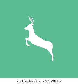 Deer Christmas New Year Flat Icon On Green Background