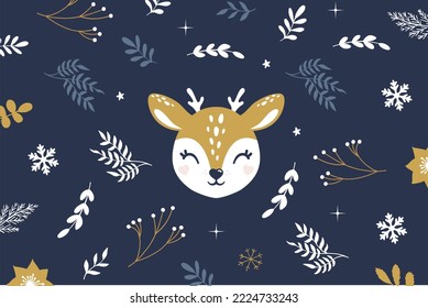 Deer christmas new year flowers