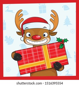 deer with christmas rectagular giftbox