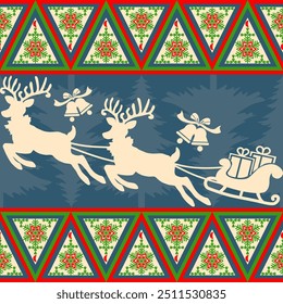 Navidades de ciervo sin patrón Diseño geométrico rojo verde azul