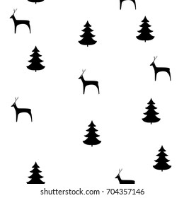 Deer and christmas tree seamless pattern. Fashion graphic background design. Modern stylish abstract texture. Monochrome template for prints, textiles, wrapping, wallpaper, etc. Vector illustration