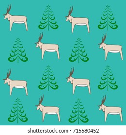 Deer and christmas tree seamless pattern. Fashion graphic background design. Modern stylish abstract texture. Colorful template for prints, textiles, wrapping, wallpaper. Vector illustration