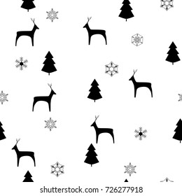 Deer and christmas tree seamless pattern. Fashion graphic background design. Modern stylish abstract texture. Monochrome template for prints, textiles, wrapping, wallpaper. Vector illustration