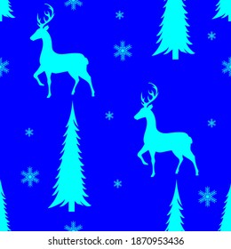 Hirsche und Weihnachtsbäume, nahtlose Muster, Vektorgrafik