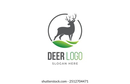 Deer with circle and Colorful field Logo. Deer  Logo Design. Deer Logo Vector illustration.