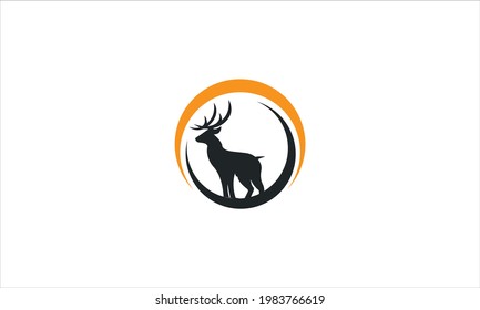 Deer in circle  icon Logo in flat Design vector illustration
template