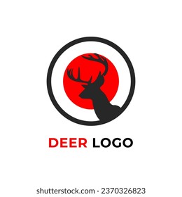 deer circular logo. deer hunt logo. japanese deer logo for clothing brand. deer with red moon logo.