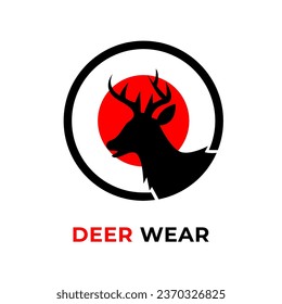 deer circular logo. deer hunt logo. japanese deer logo for clothing brand. deer with red moon logo.