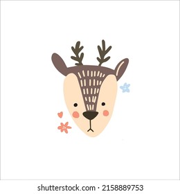 deer clip art icon, vector eps 10 little deer head, Scandinavian deer clip art, deer sticker, children wear print, pin