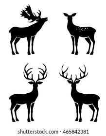 Deer collection - vector silhouette. Christmas set with reindeer antlers.