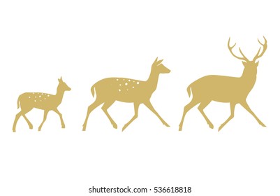 Deer collection - vector silhouette. Vector illustration isolated on white background.