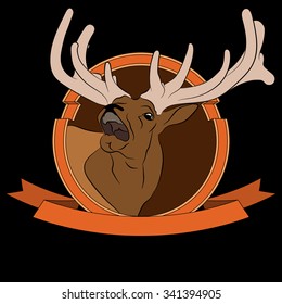 Deer, color, brown, screaming, vector illustration, horns
