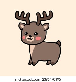 Deer color element. Hand drawn animals. Cartoon characters set. Isolated vector illustration.