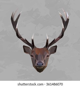 Deer colored head. Deer logo. Deer geometric lines isolated on grey background vintage vector design element illustration