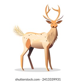 Deer of colorful set. Charming winter deer in this delightful cartoon illustration with whimsical design captures the essence of a frosty forest. Vector illustration.