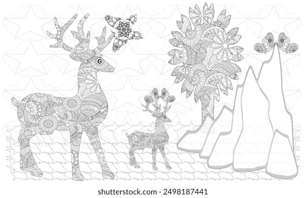 Deer Coloring Book for Adults and Kids.Deer and Butterfly Coloring Pages For Relaxation and Stress Relief