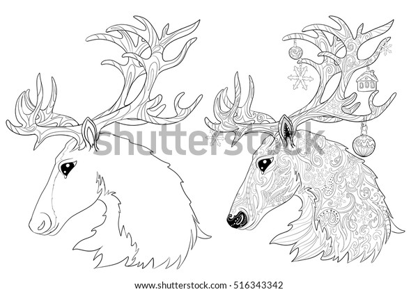 Deer Coloring Book Page Christmas Reindeer Stock Vector Royalty