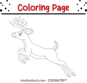 deer coloring book page for kids. Cheerful character. Vector illustration. Cute cartoon style.